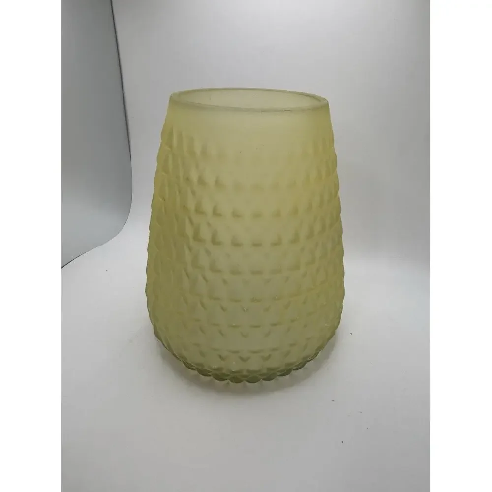 Yellow Frosted Glass Vase Hobnail Pattern Textured Satin Finish Decorative Vase